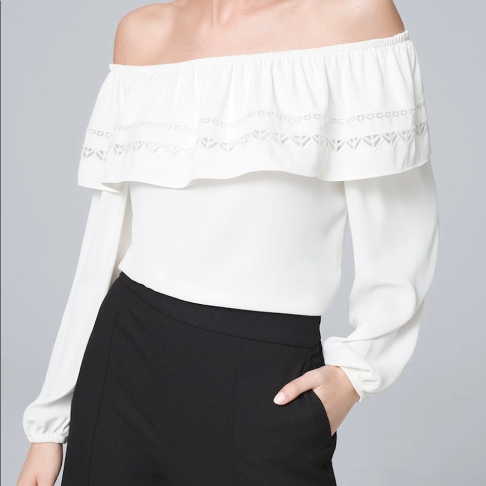 EMBROIDERED-TRIM OFF-THE-SHOULDER BLOUSE
